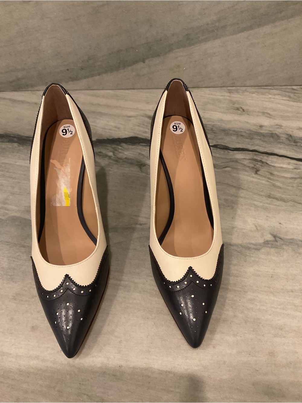 Lauren Ralph Lauren Two-Tone Pointed Toe Pumps in Cream and Black